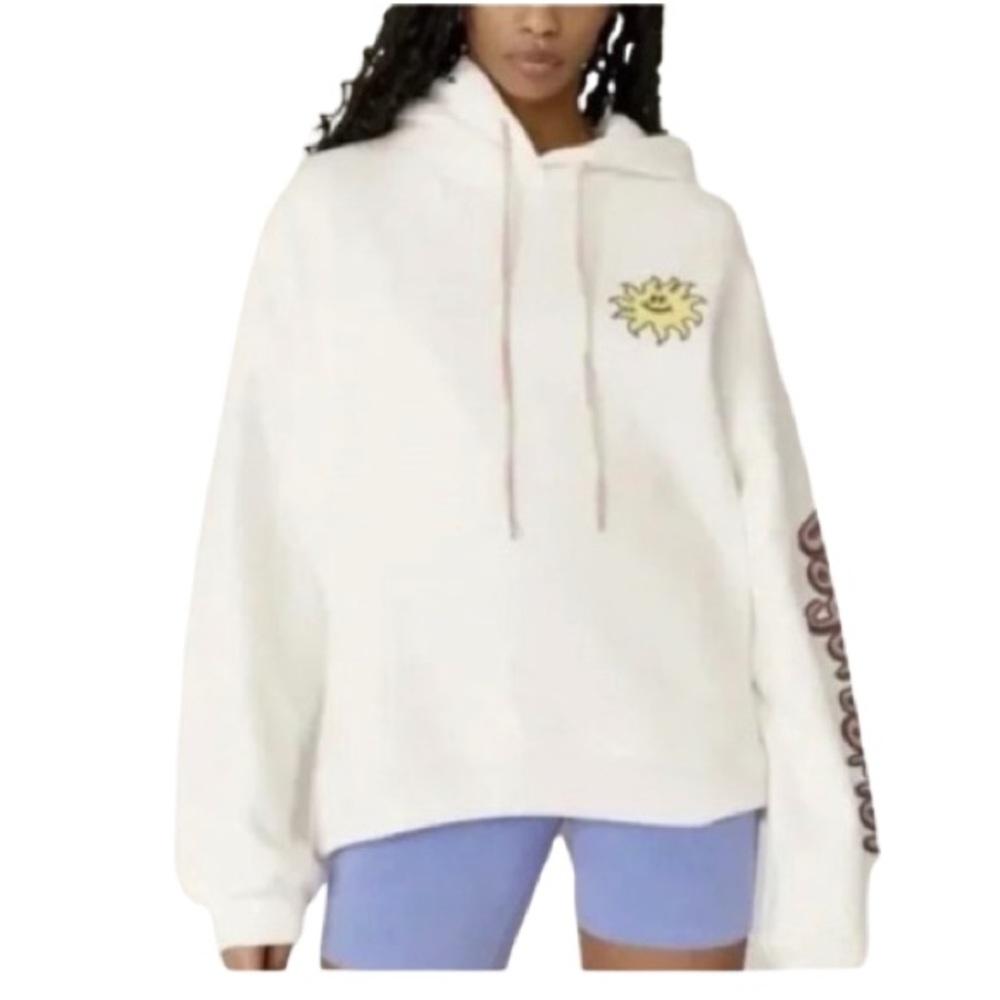Daydreamer Small White Mushroom Graphic Hoodie Oversized Cotton